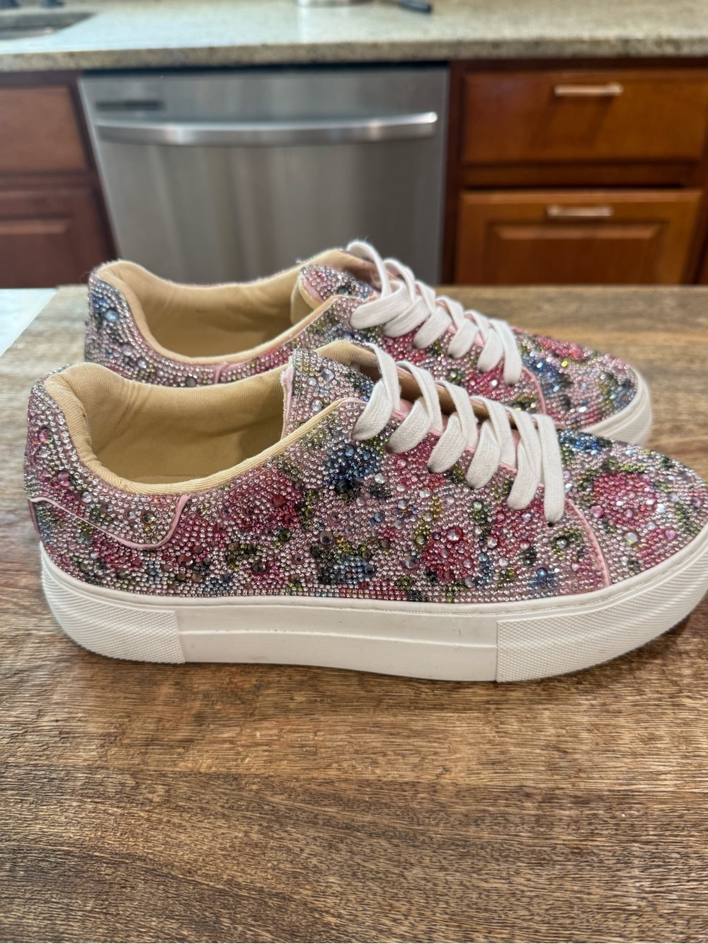 Betsey Johnson Pink Crystal-Embellished Floral Sneakers